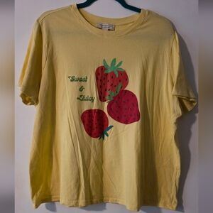 Forever 21 Yellow Short-Sleeve Tee with Red Strawberry Graphic